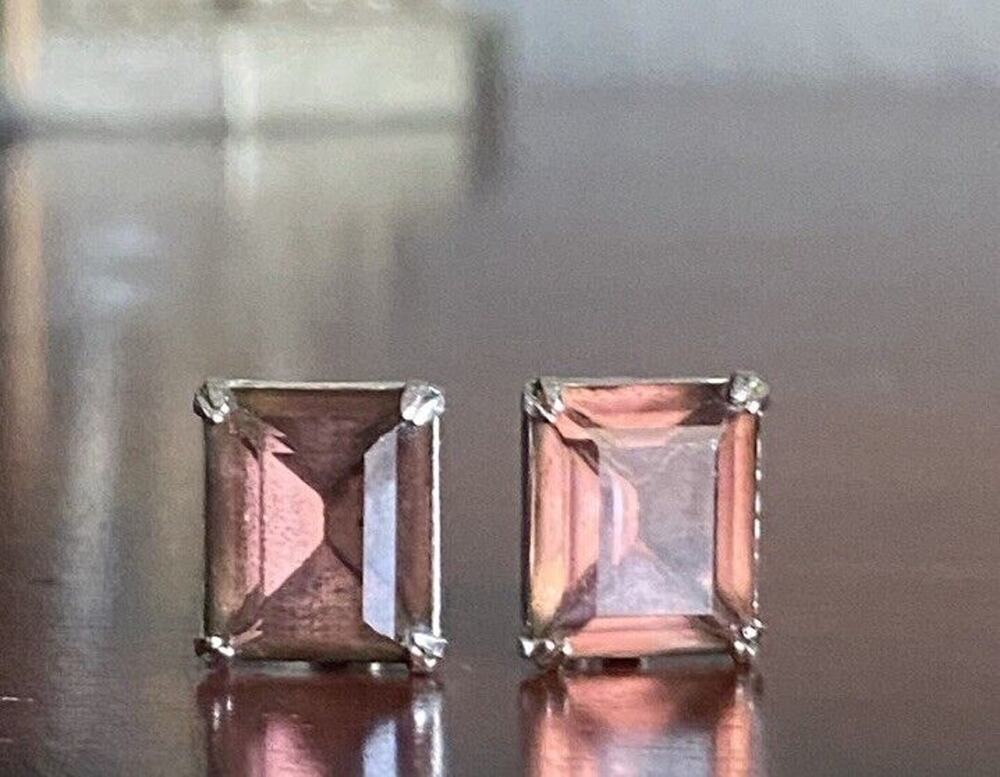Vintage Emerald Cut Amethyst Glass Earrings Large Purple Foil Back Art Deco